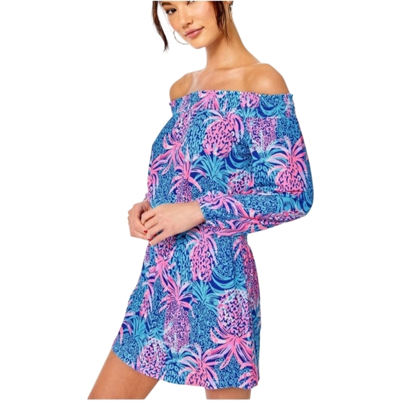 Lilly‎ Pulitzer Romper Medium Cyla Pineapple Off Shoulder Mini Skort Skirt NWOT